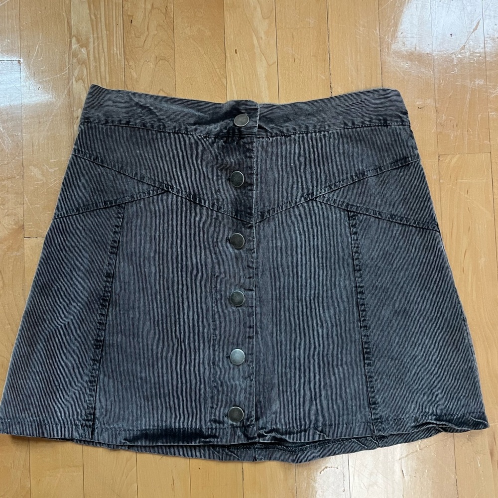 Gray Corduroy Denim Button-Front Skirt